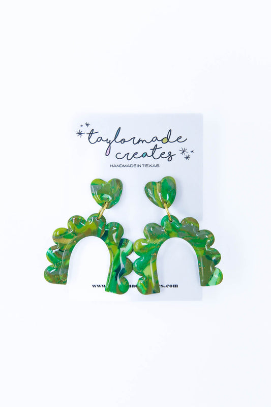 Green Scrappy Scalloped Arch Earrings - Large