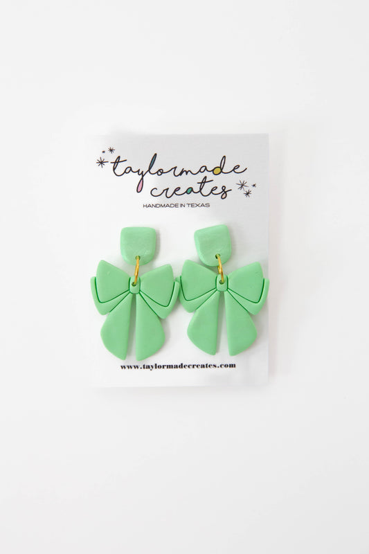 Spring Green Bow Earrings - Large