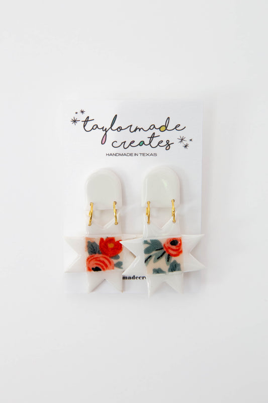 Rifle Paper Co Quilt Block Earrings - Coral