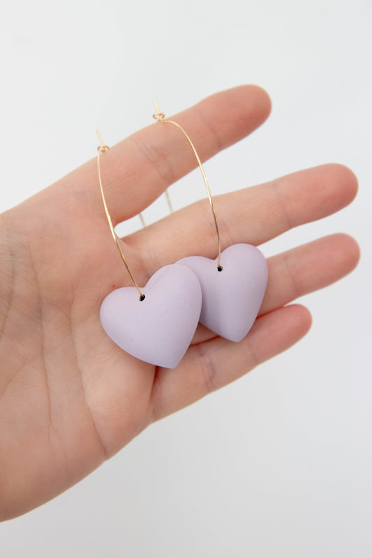 Lavender Puffy Heart Hoop Earrings