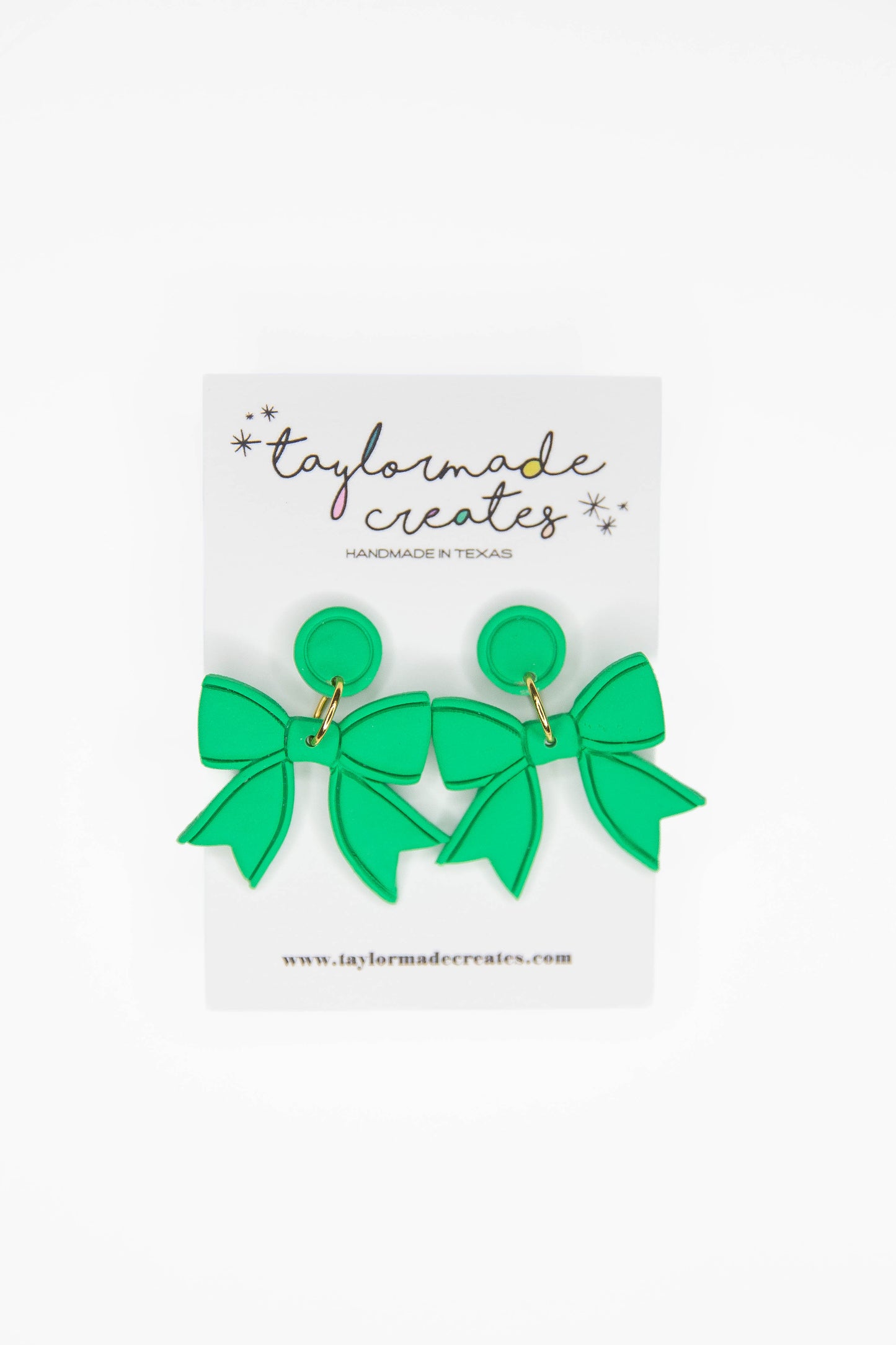 Green Button Bow Earrings