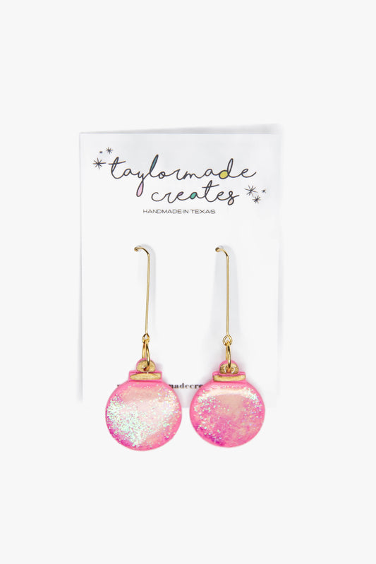 Pink Shiny Ornament Dangle Earrings