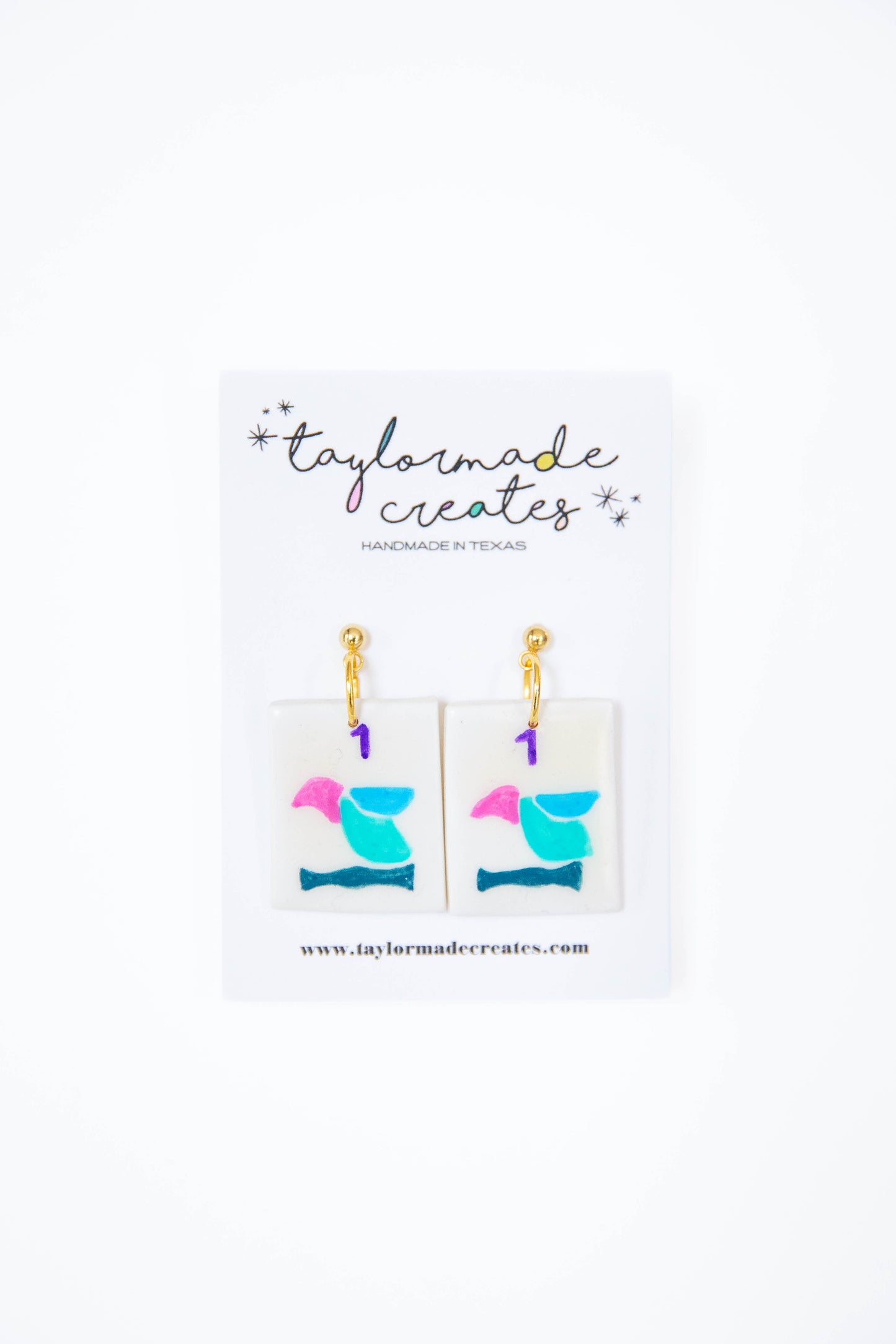 Mahjong Tile Earrings - Bird Bam