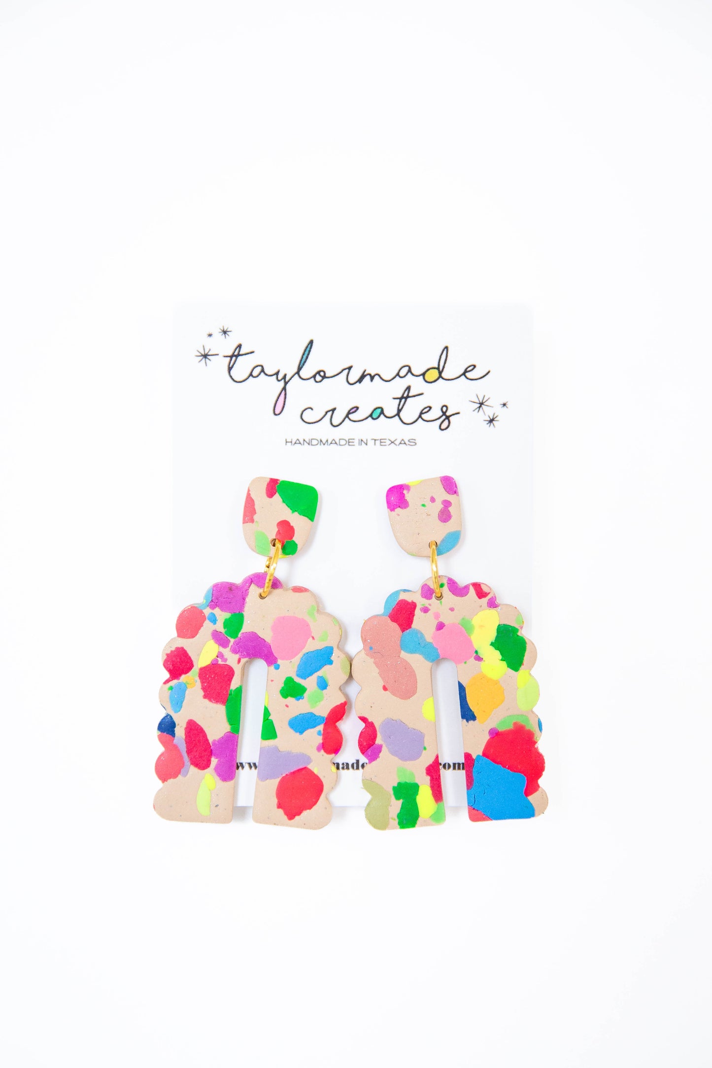 Sand & Colorful Party Dot Dangle Earrings - Large