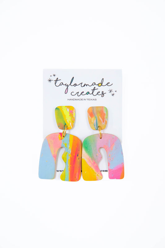 Neon Tie Dye Arch Earrings - Large