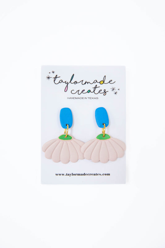 Blush & Blue Coneflower Dangle Earrings - Medium