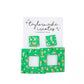 Green & Gold Painted Dot Square Earrings - Large