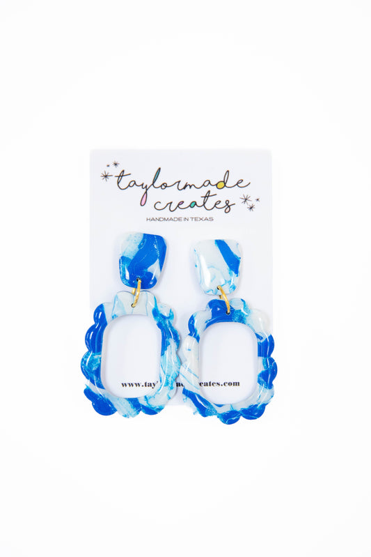 Scrappy Blue & White Spirit Oval Earrings - Medium