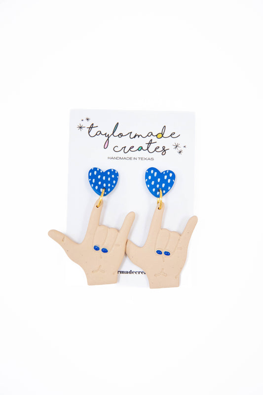 I Love You Sign Blue Earrings  - Large