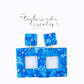 Blue Painted Floral Square Earrings - Large