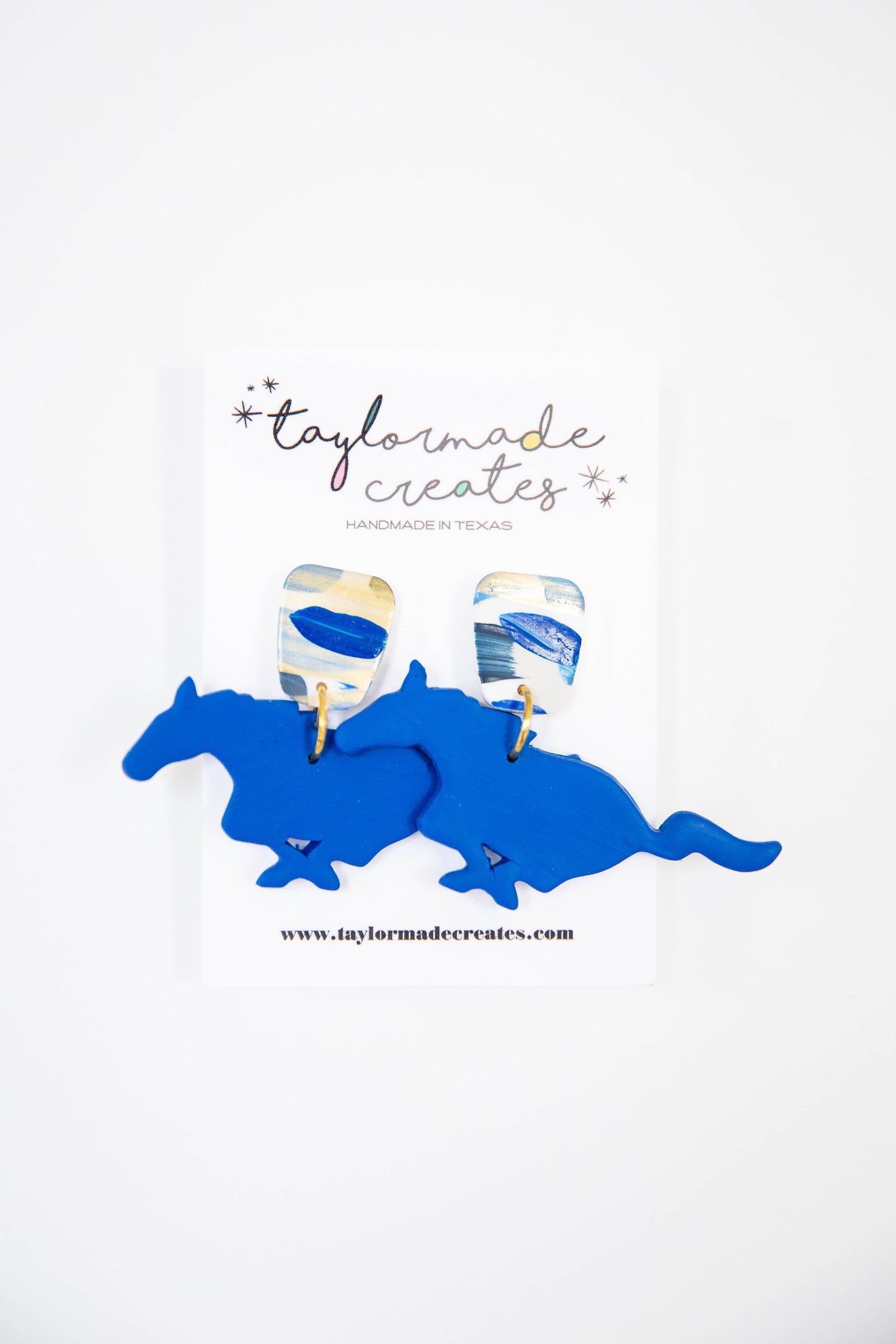 Blue & Handpainted Mustang Earrings - Large