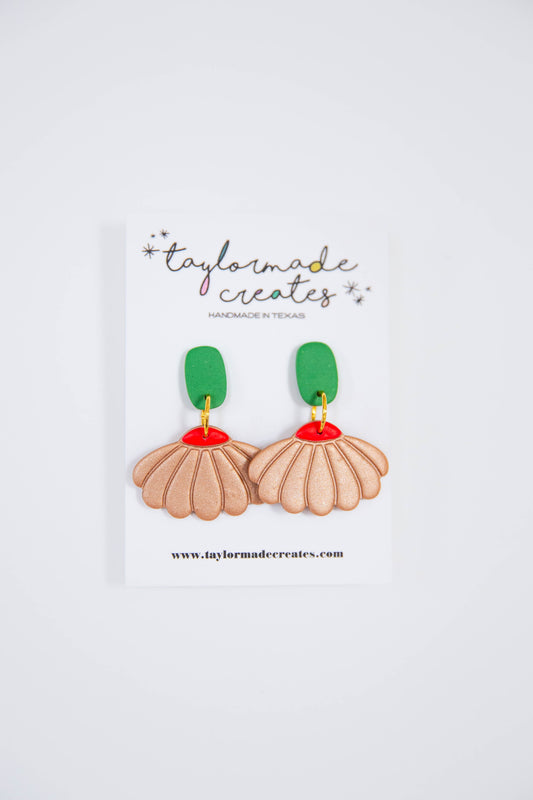 Copper & Green Coneflower Dangle Earrings - Medium