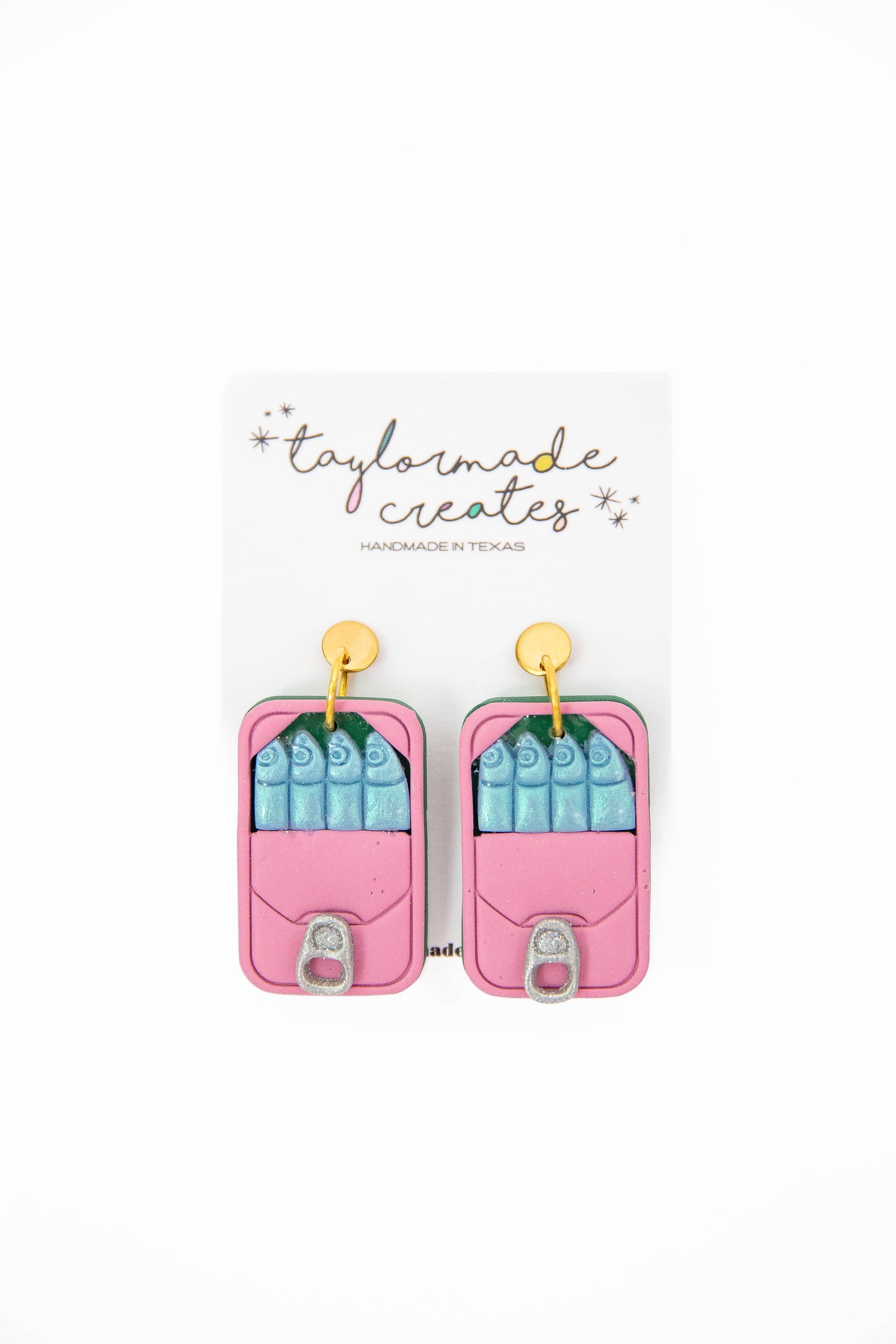 Pink & Blue Sardine Tin Earrings - Large