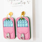 Pink & Blue Sardine Tin Earrings - Large
