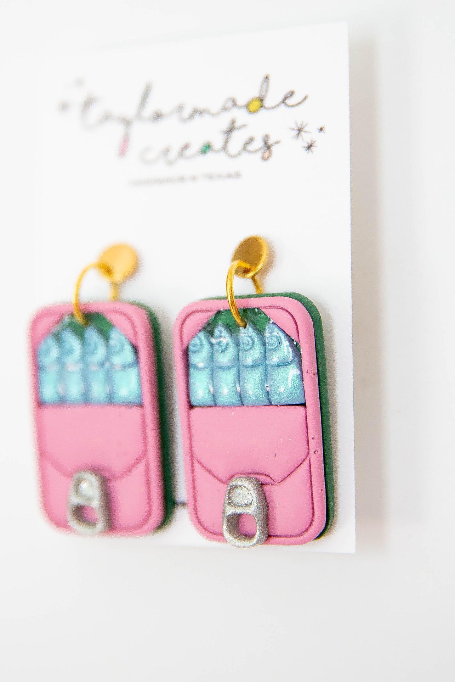 Pink & Blue Sardine Tin Earrings - Large