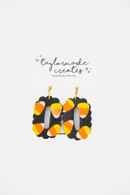 Candy Corn Scalloped Oval Earrings - Large