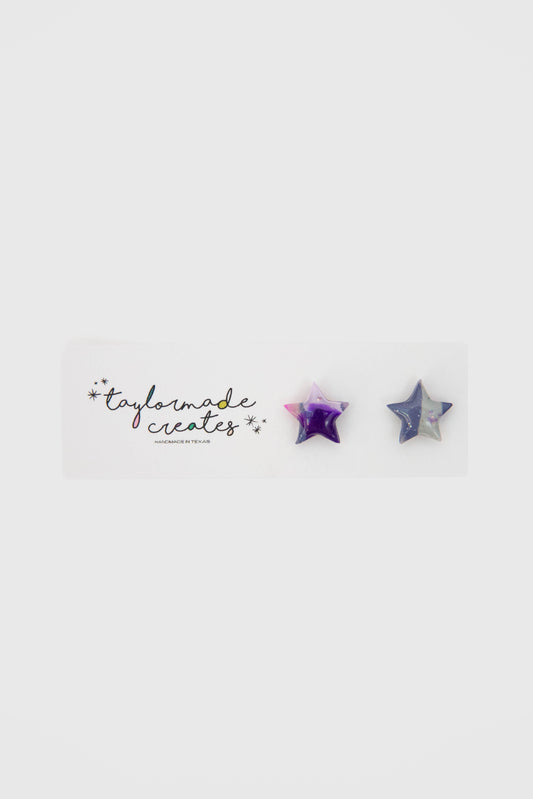 Purple Scrappy Star Stud Earrings  - Mini