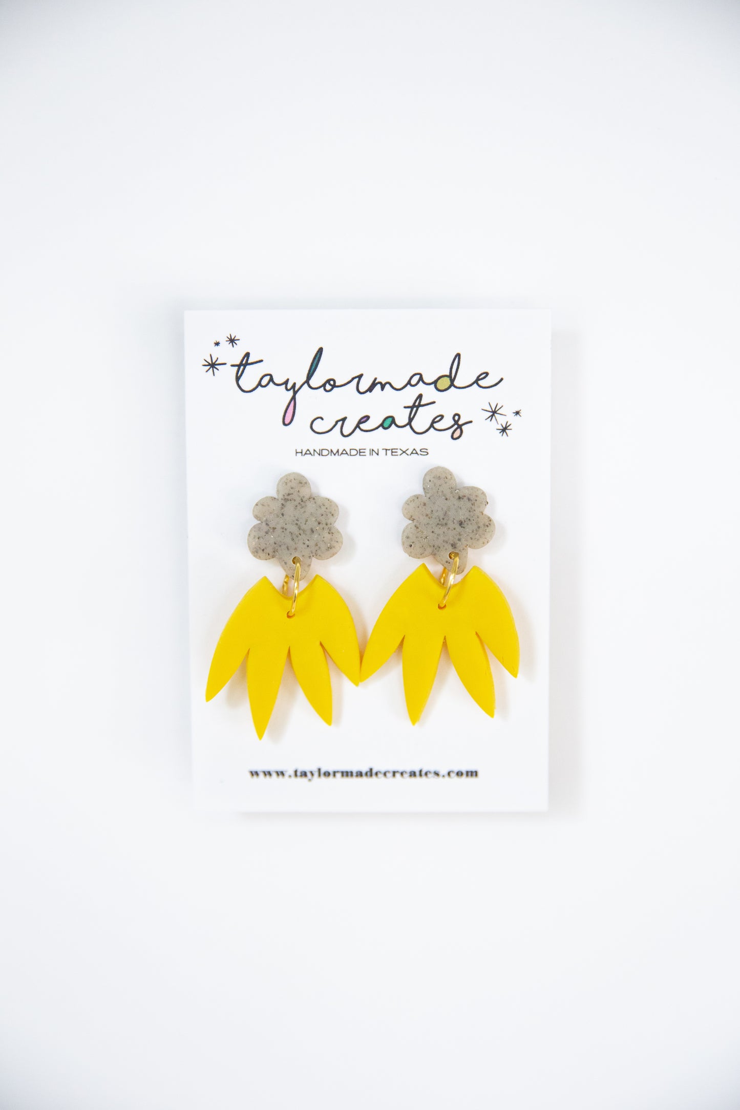 Granite & Yellow Floral Dangle Earrings