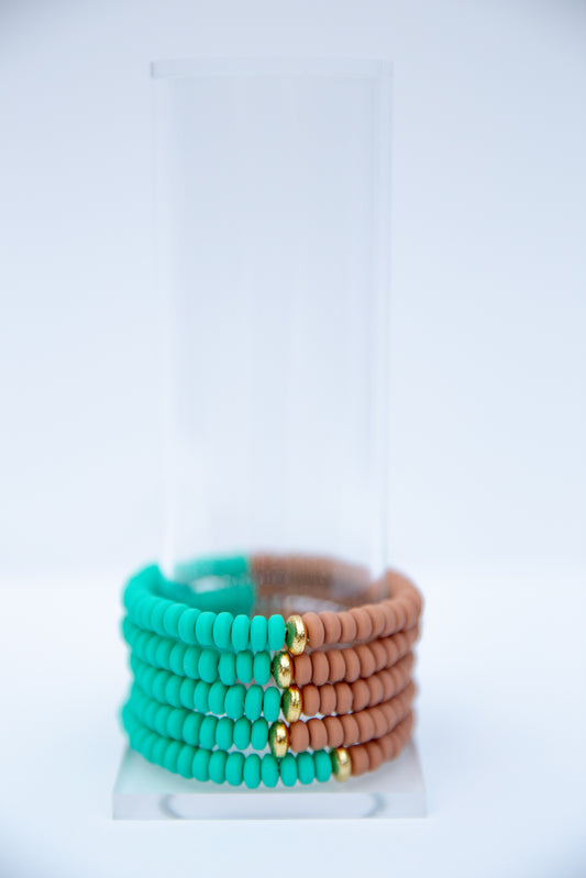 Jumbo Teal & Rust Colorblock Elastic Bracelet