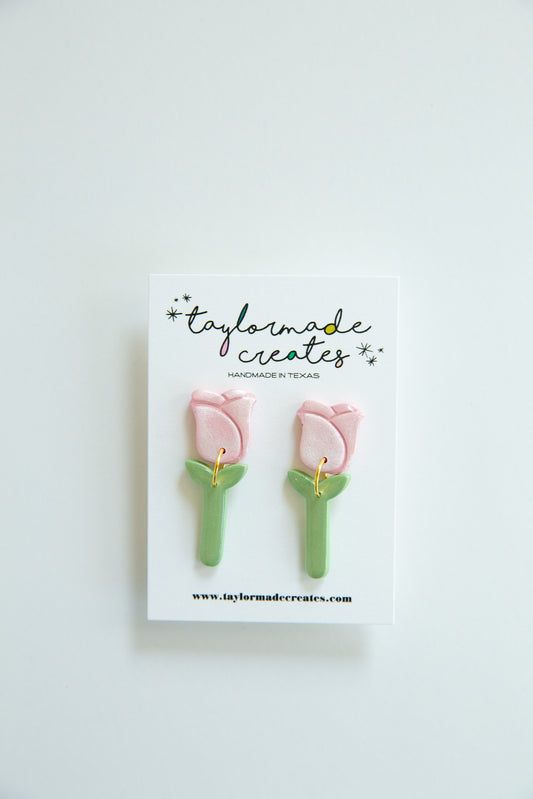 Pink Pearlized Tulip Earrings - Medium