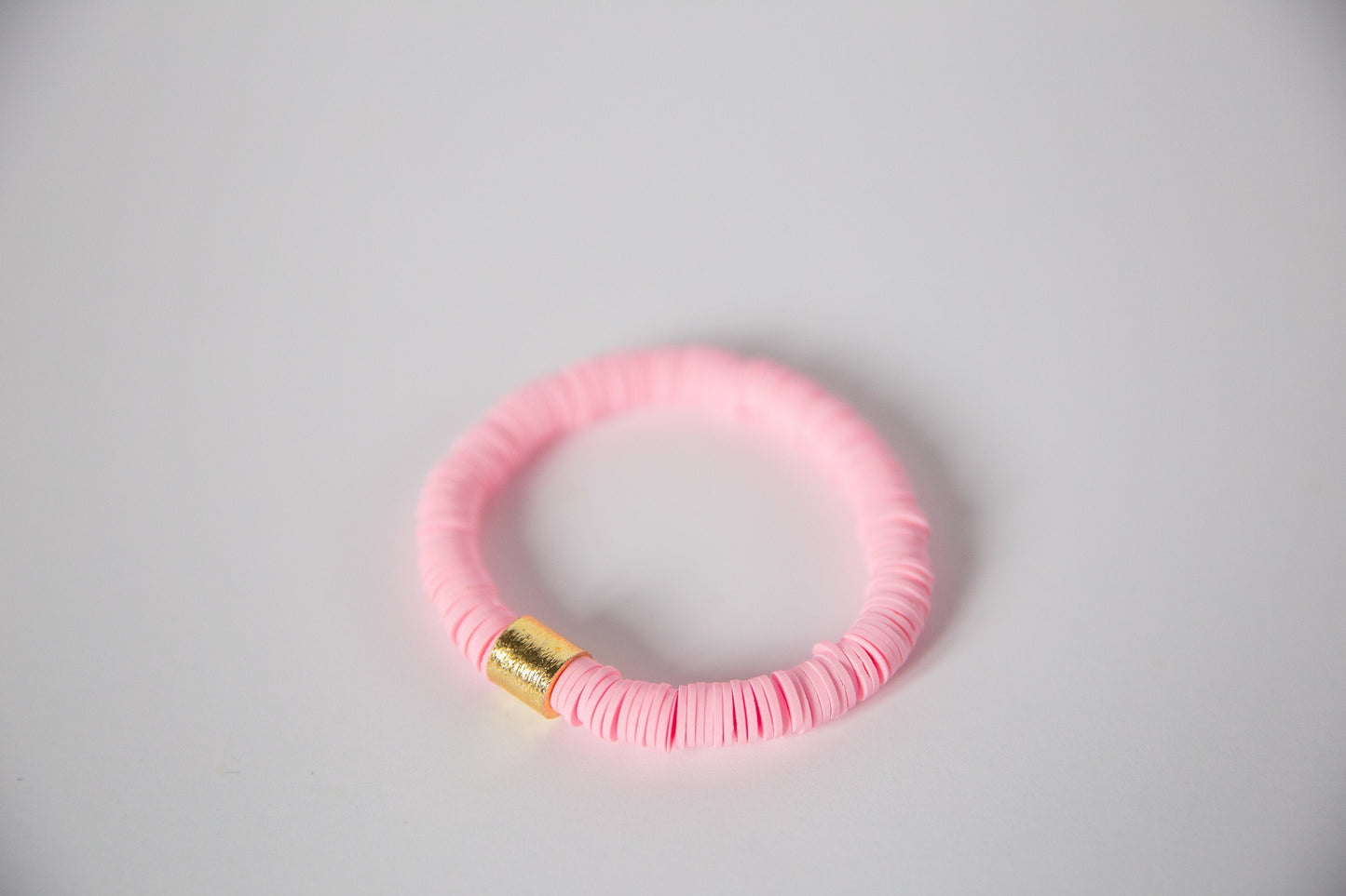 Light Pink Vinyl Disk Beaded Elastic Bracelet