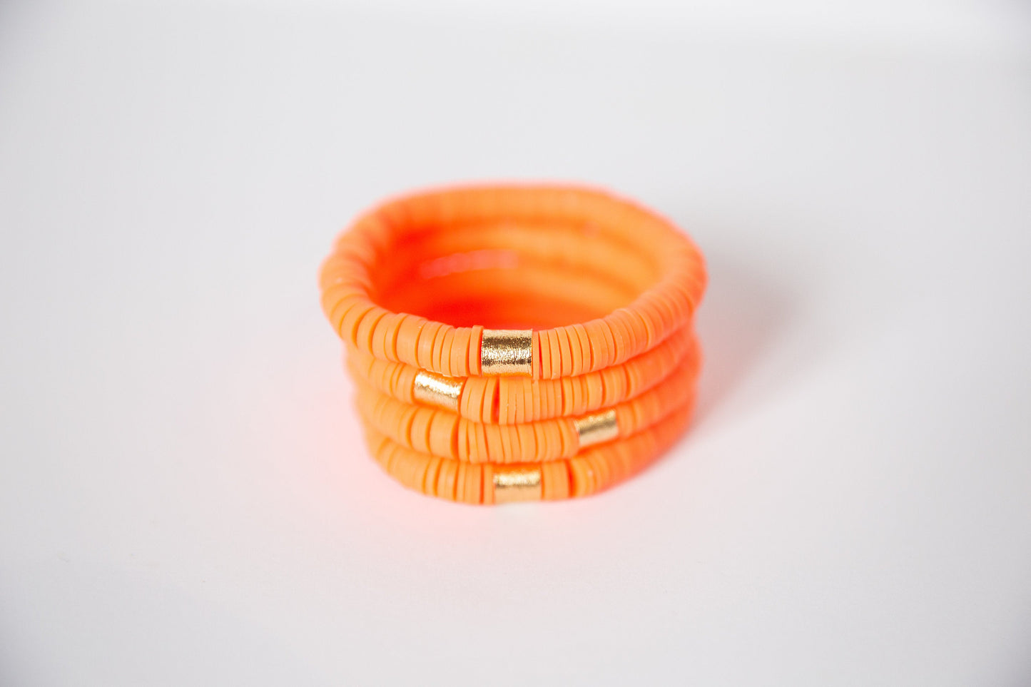 Bright Orange Vinyl Disk Beaded Elastic Bracelet