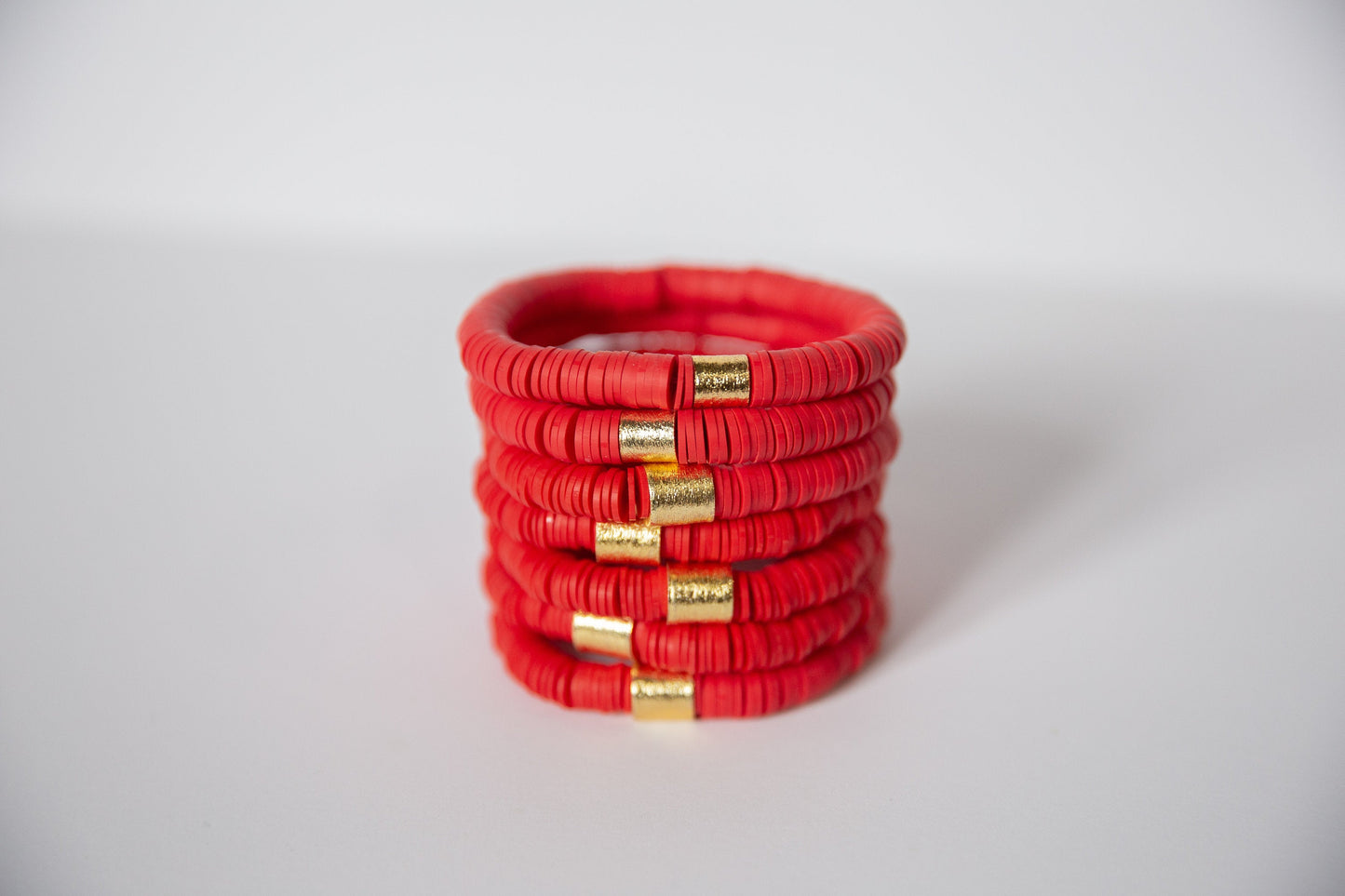 Red Vinyl Disk Beaded Elastic Bracelet