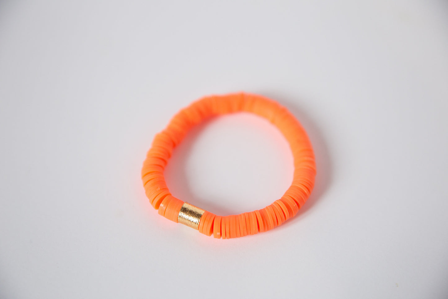 Bright Orange Vinyl Disk Beaded Elastic Bracelet